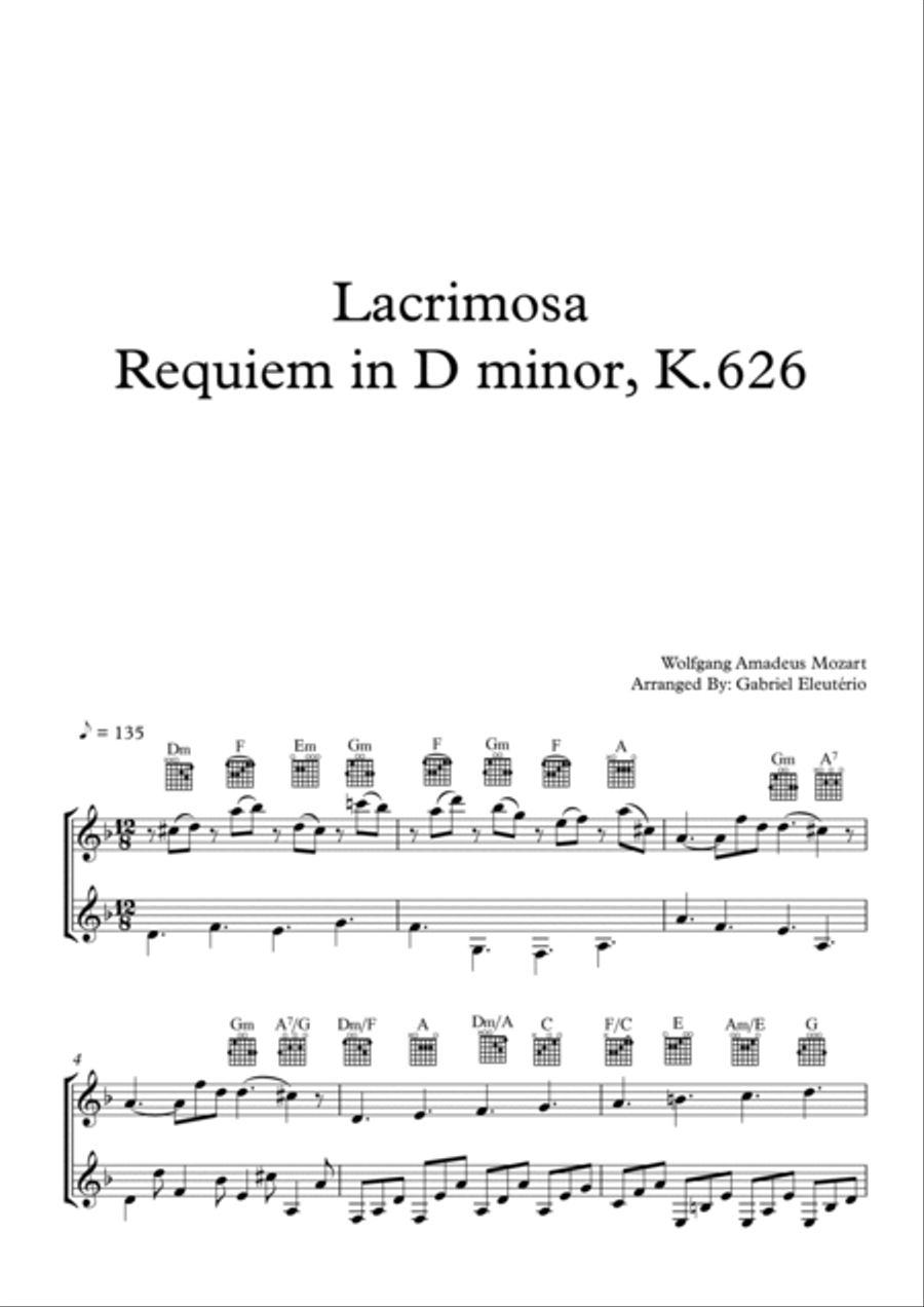 Lacrimosa Requiem in D minor, K.626 Acoustic Guitar scores gallery preview page 2