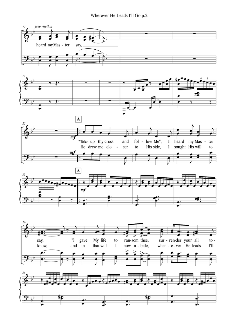 Wherever He Leads I'll Go 4-Part scores gallery preview page 2