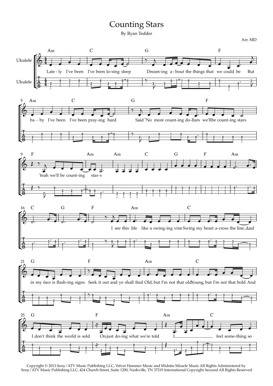 Counting Stars Ukulele scores gallery preview page 1