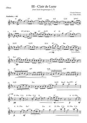 Book cover for Clair de Lune (C. Debussy) for Oboe Solo with Chords (C Major)