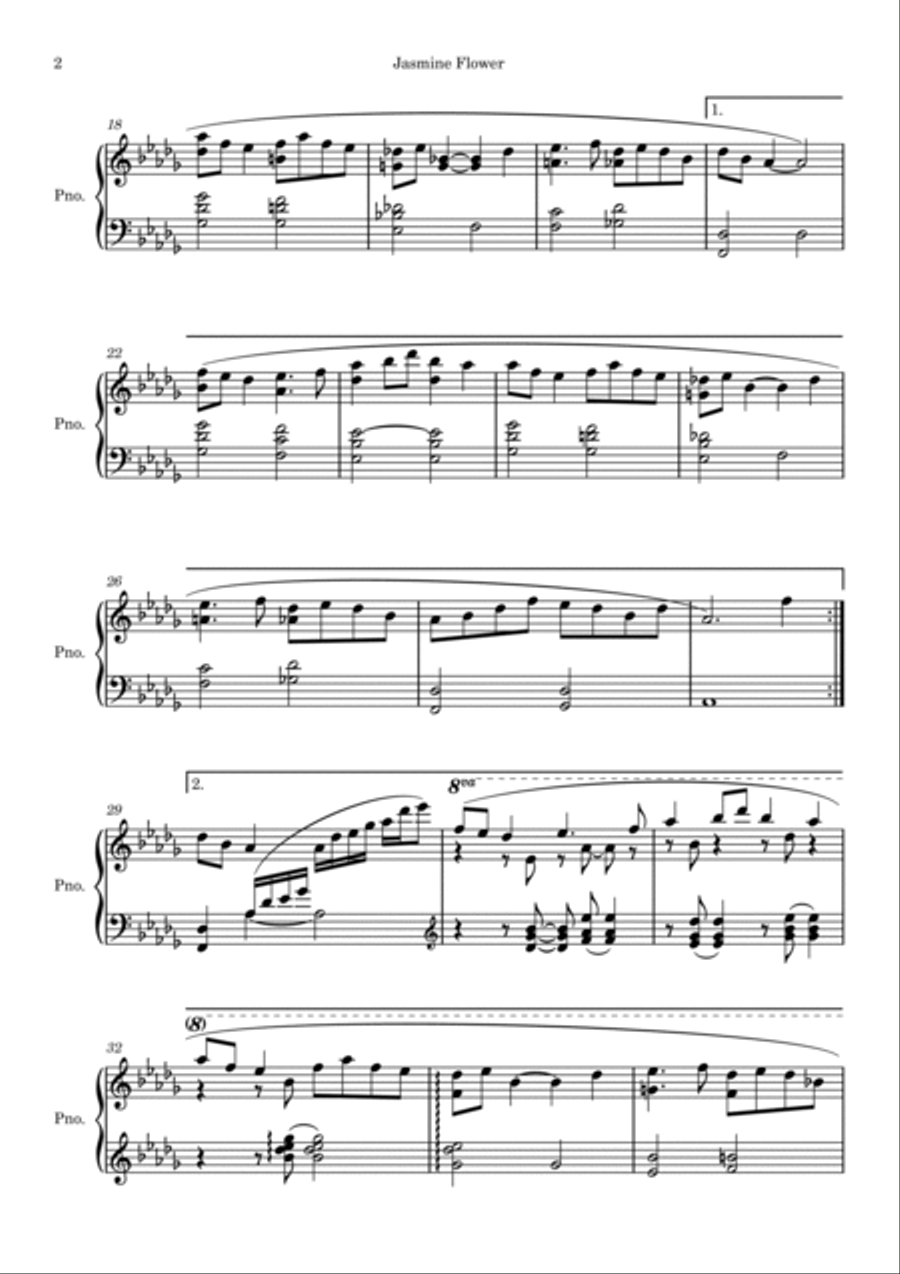 Jasmine Flower (Mo Li Hua - 茉莉花) Piano Solo scores gallery preview page 3