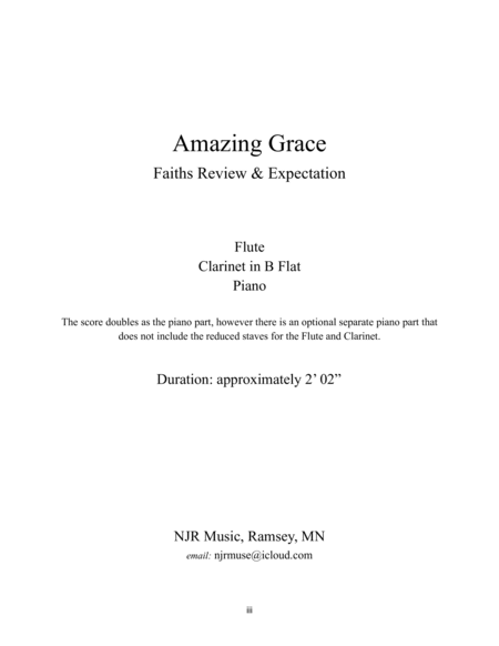 Amazing Grace - Trio for Flute, Clarinet in B Flat & Piano (Complete set) image number null