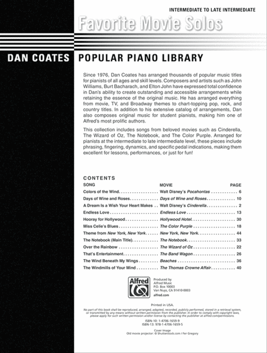 Dan Coates Popular Piano Library -- Favorite Movie Solos