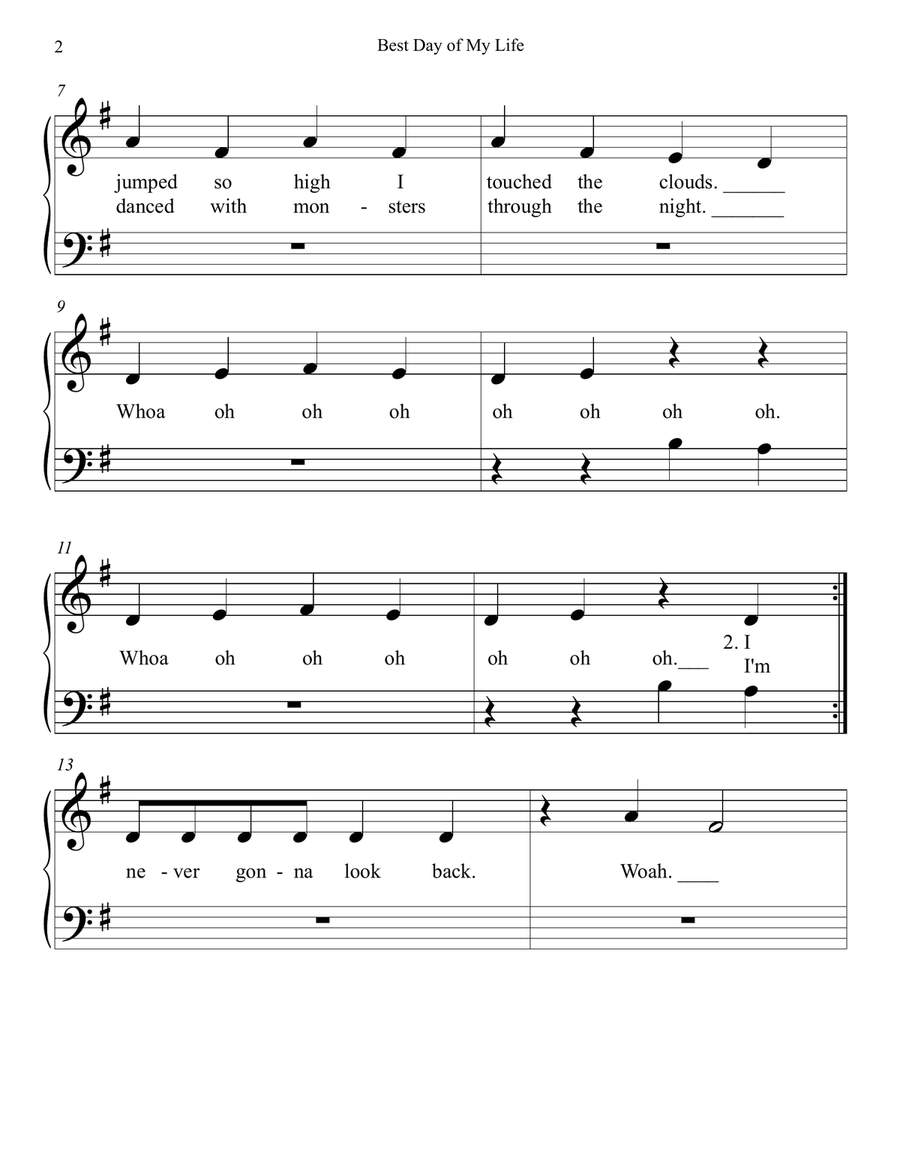 Best Day Of My Life Easy Piano scores gallery preview page 2