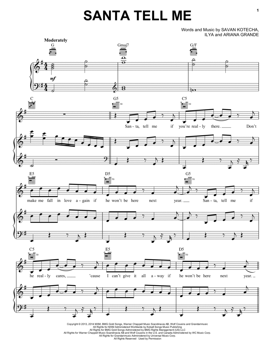 Santa Tell Me Piano, Vocal, Guitar scores gallery preview page 1