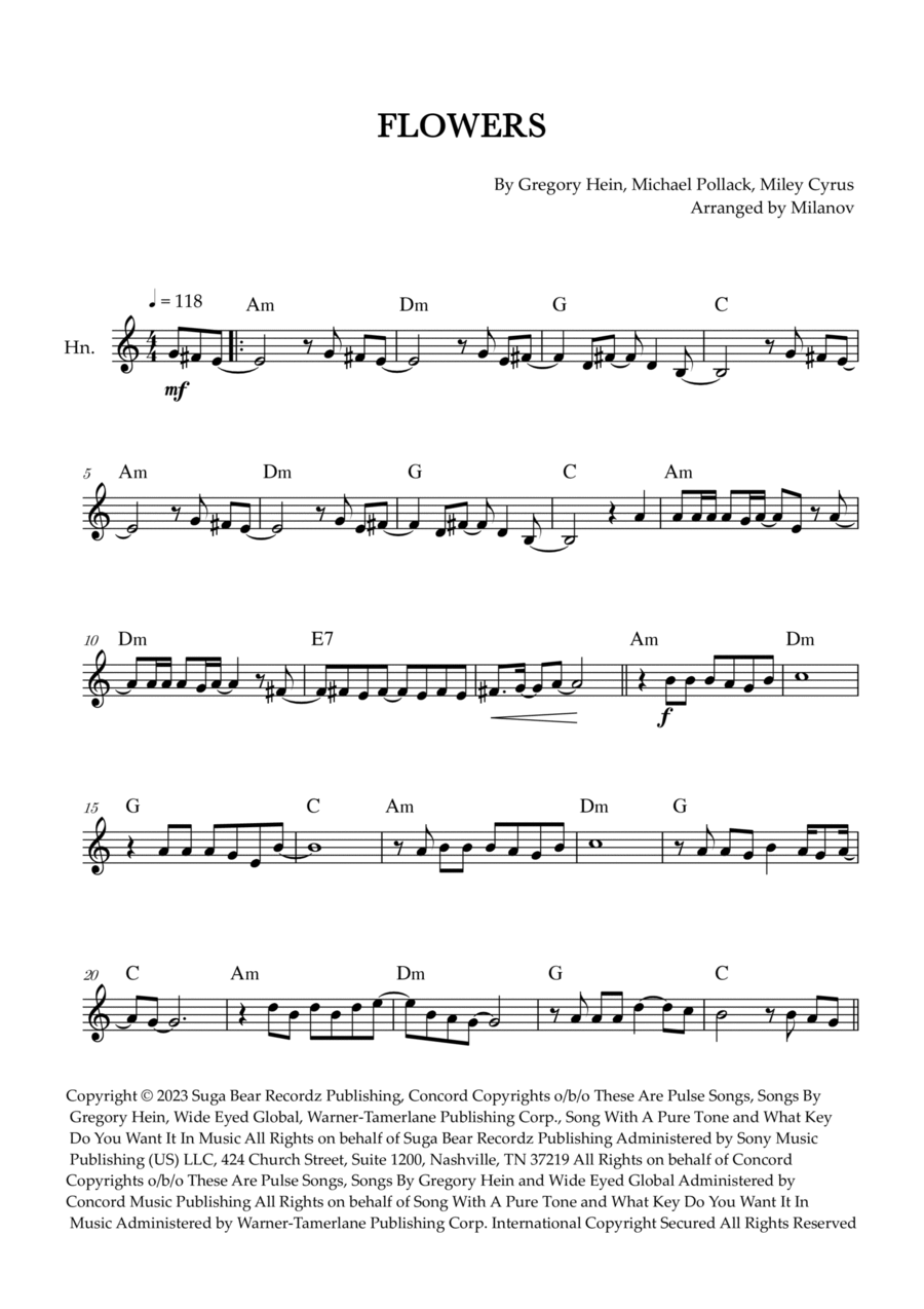 Flowers Flowers Horn Solo scores gallery preview page 1