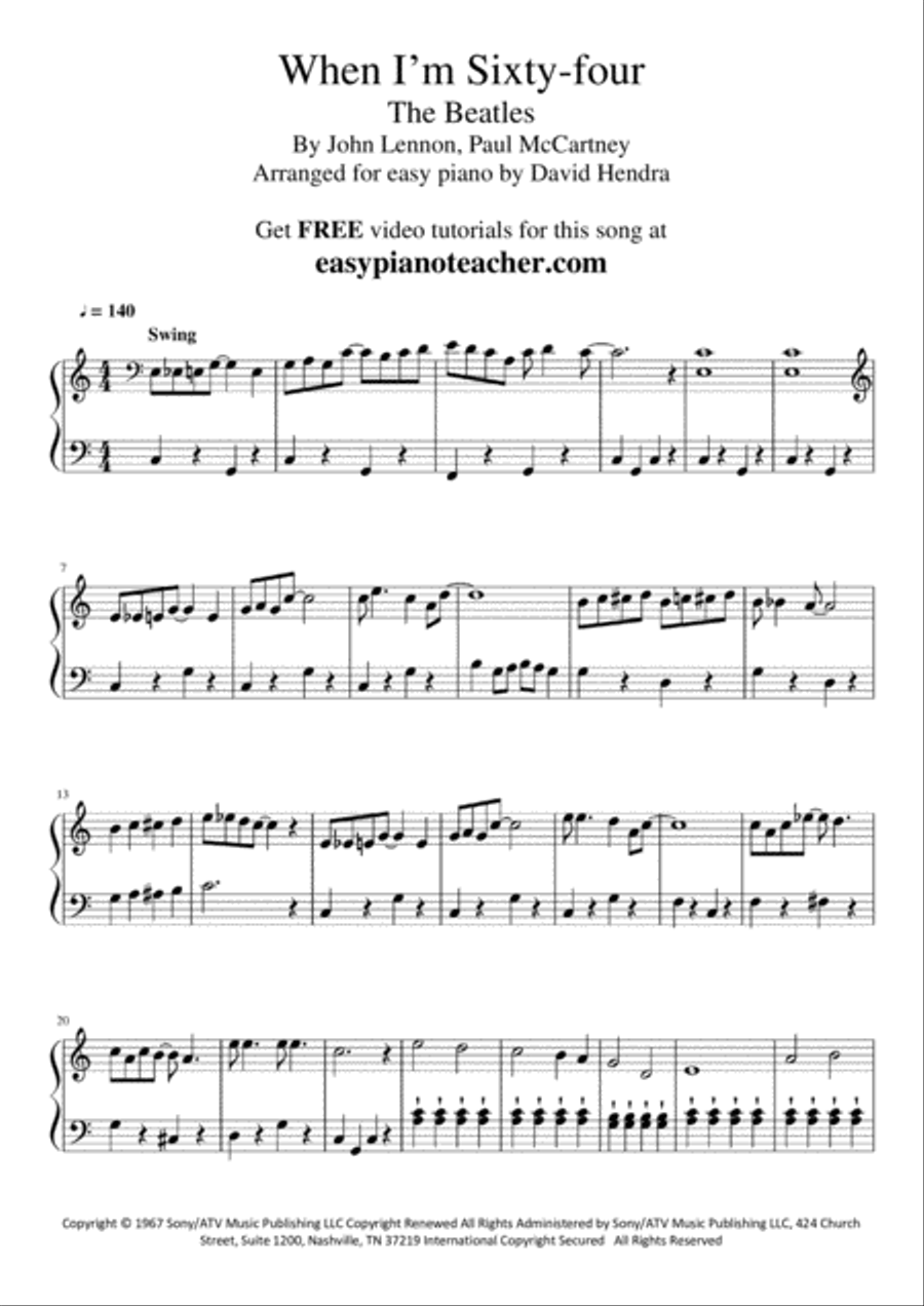 When I'm Sixty-four Easy Piano scores gallery preview page 2