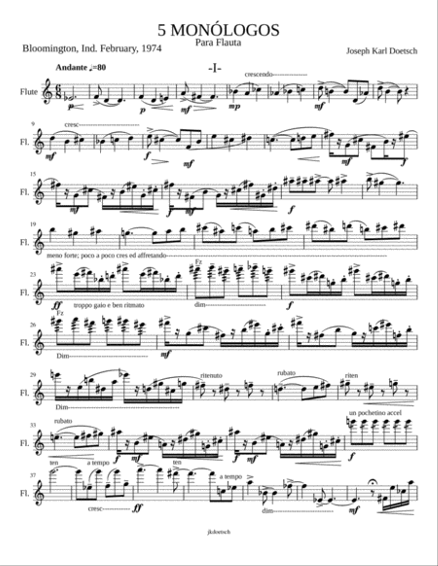FIVE MONOLOGUES FOR SOLO FLUTE Flute Solo scores gallery preview page 1
