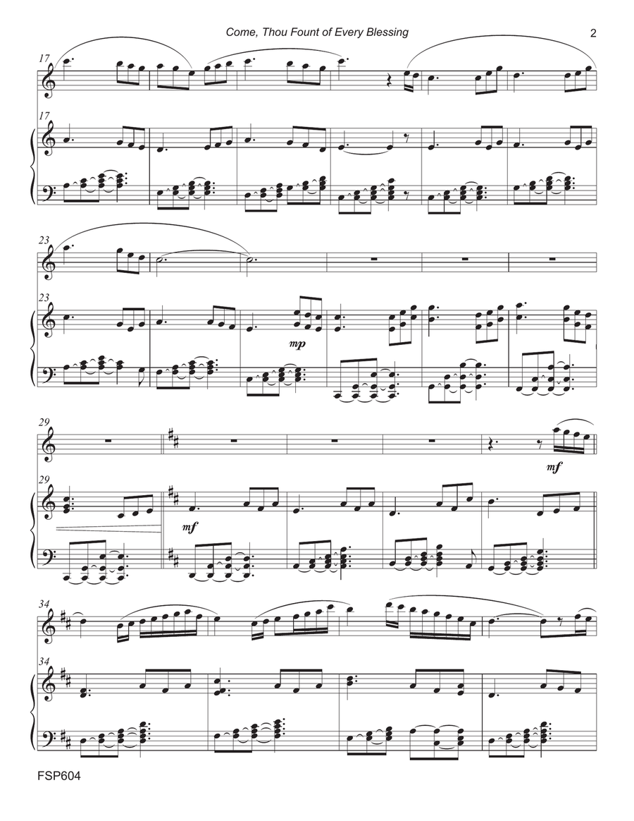 COME THOU FOUNT OF EVERY BLESSING - FLUTE SOLO with Piano Accompaniment Flute Solo scores gallery preview page 2