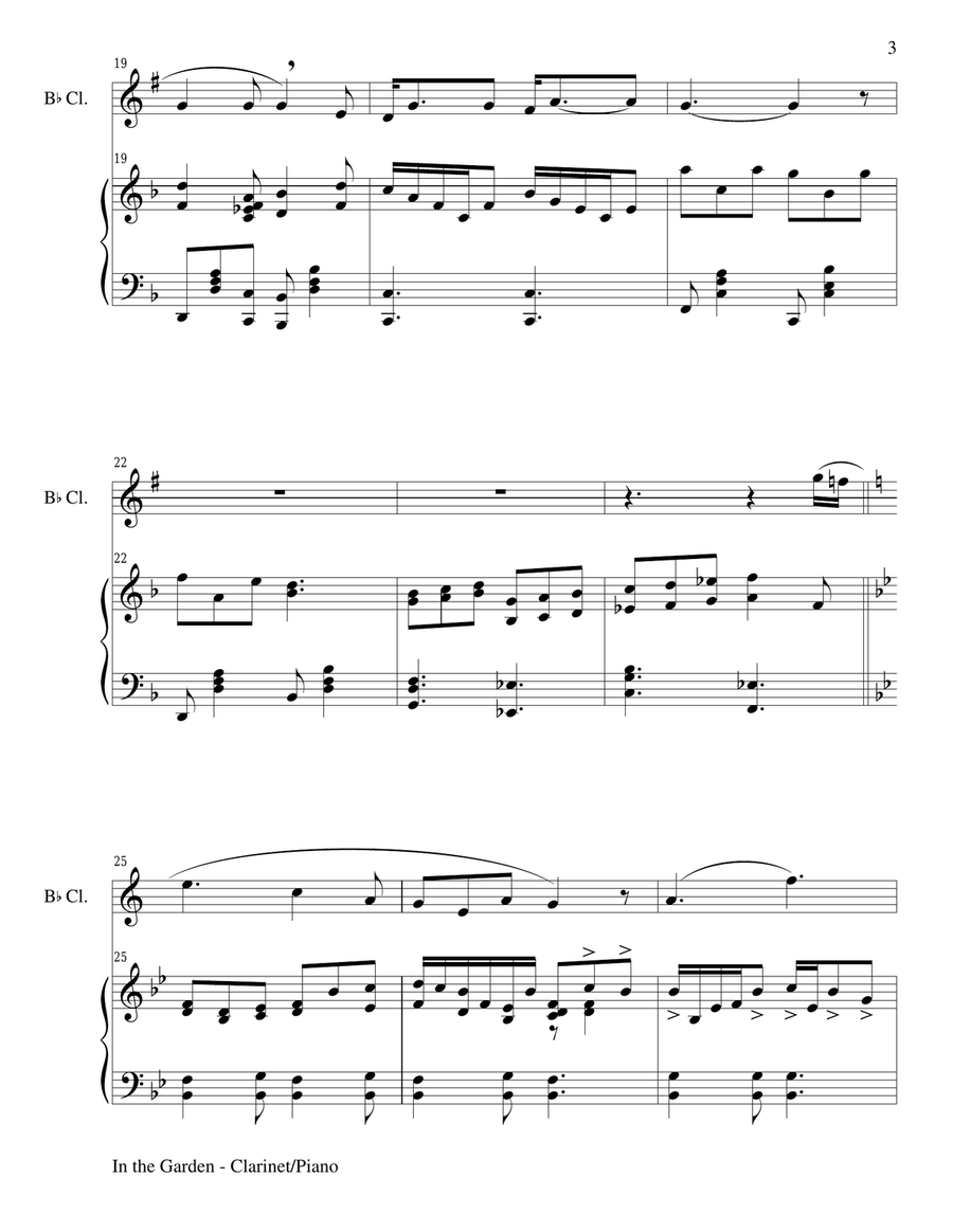 IN THE GARDEN (Bb Clarinet/Piano and ClarinetPart) B-Flat Clarinet scores gallery preview page 3