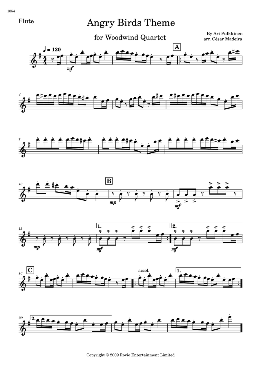 Angry Birds Theme Woodwind Quartet scores gallery preview page 4