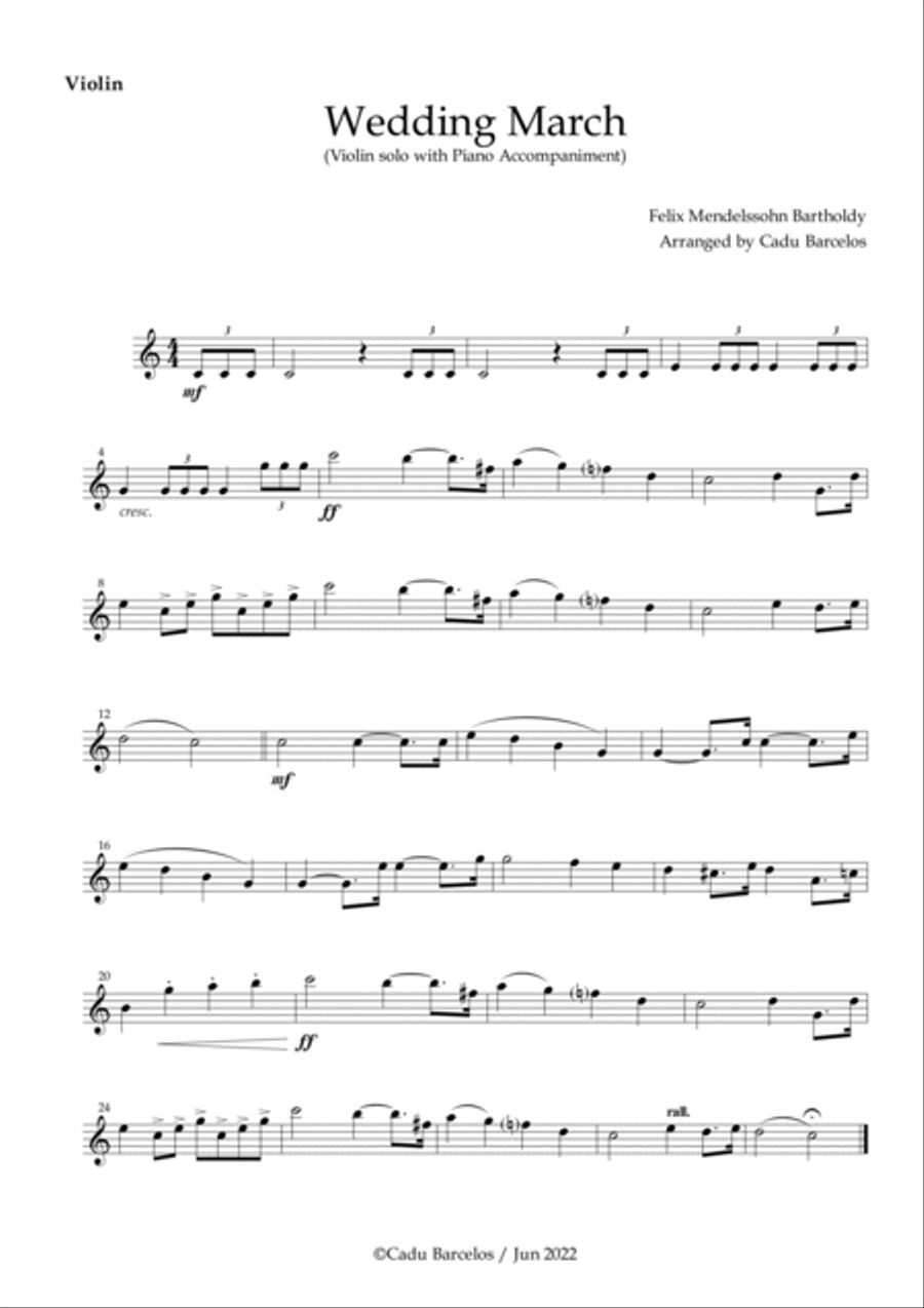 Wedding March - Violin and piano Mendelssohn Wedding March - Violin and piano Mendelssohn Violin Solo scores gallery preview page 3