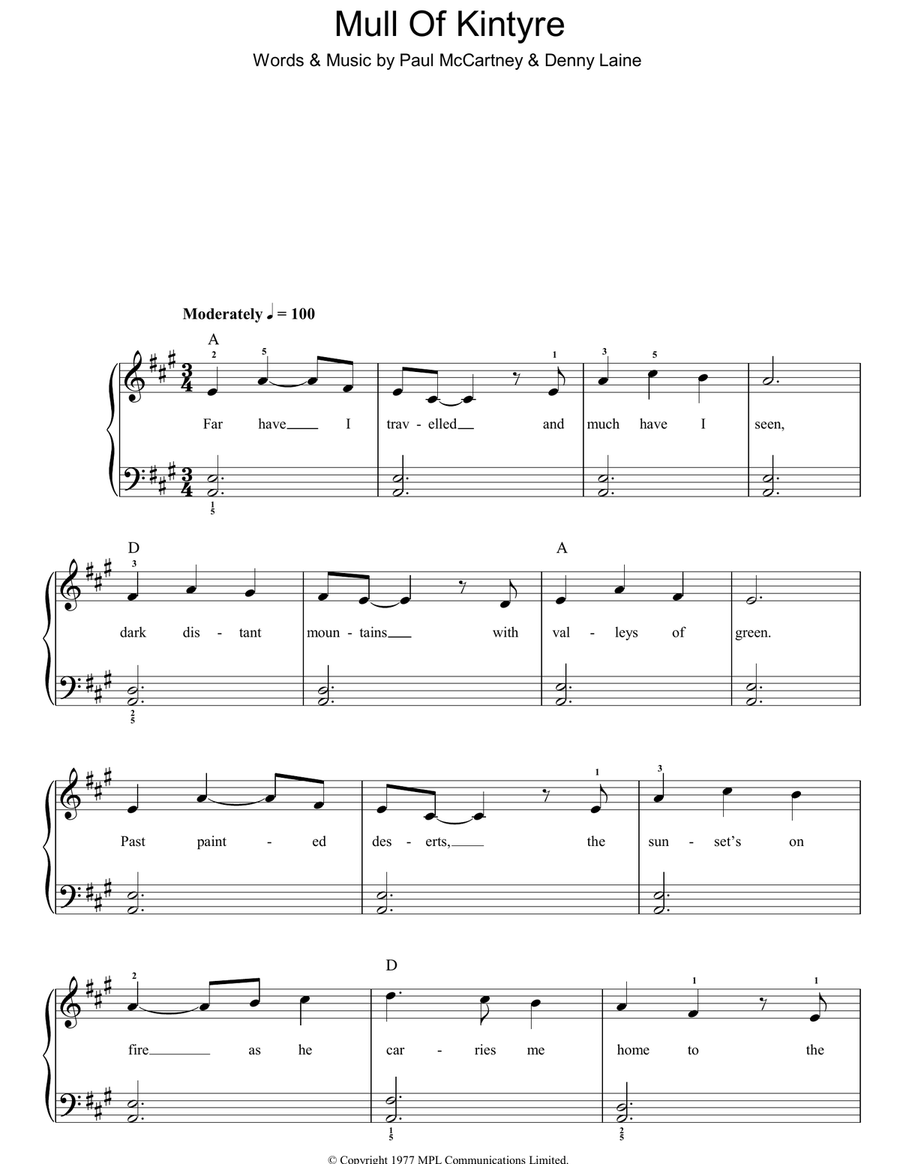 Mull Of Kintyre Easy Piano scores gallery preview page 1