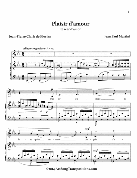 MARTINI: Plaisir d'amour (transposed to E-flat major)