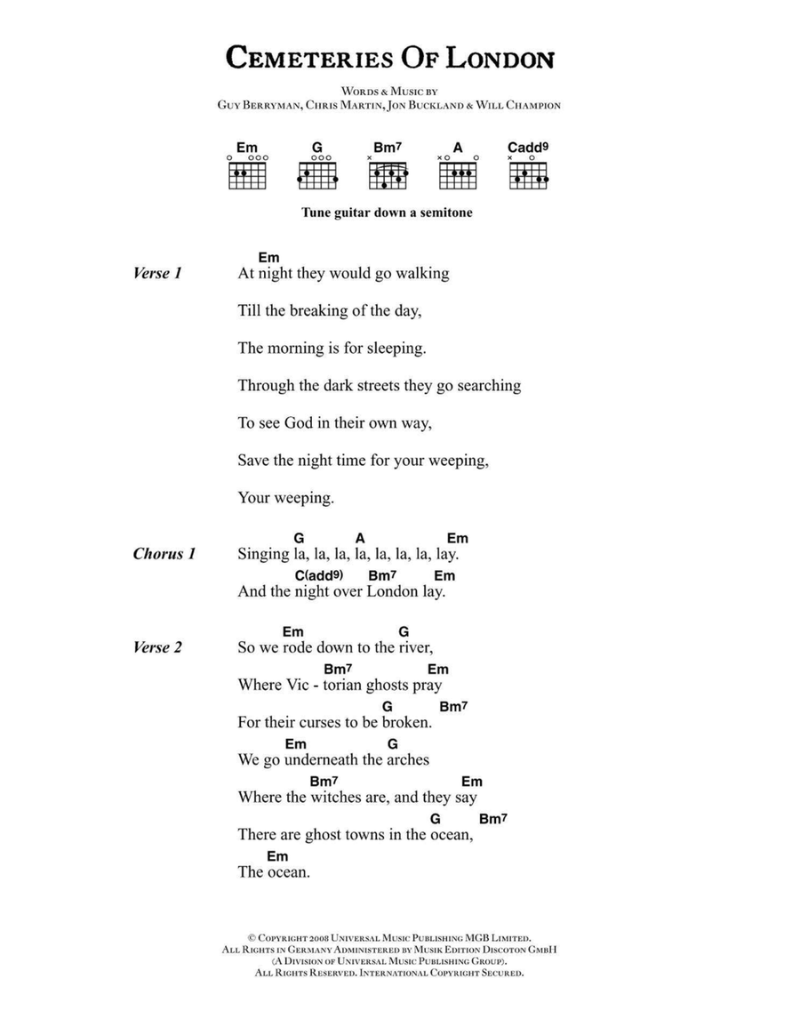 Cemeteries Of London Cemeteries Of London Easy Guitar scores gallery preview page 1