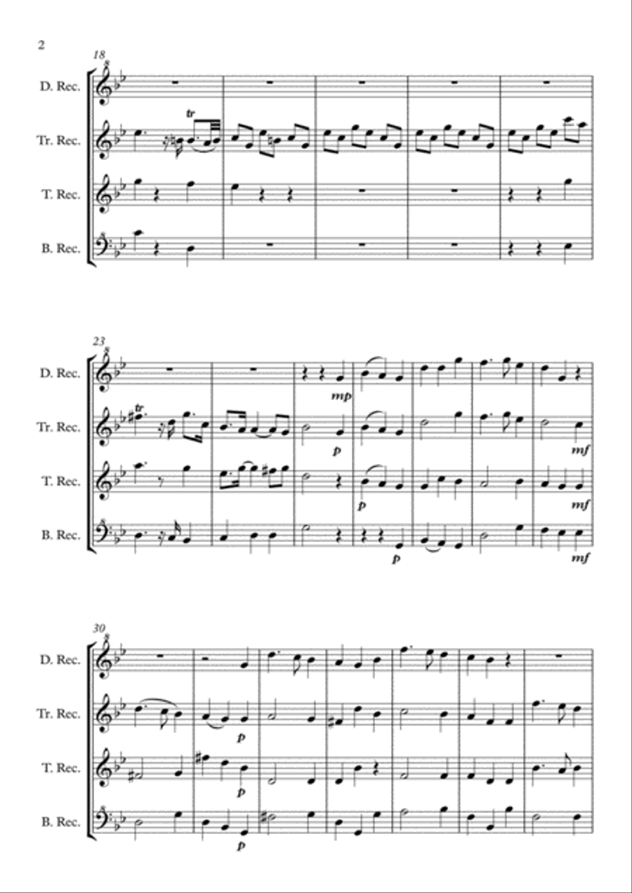 If God be for us (Handel's Messiah) recorder quartet Small Ensemble scores gallery preview page 2