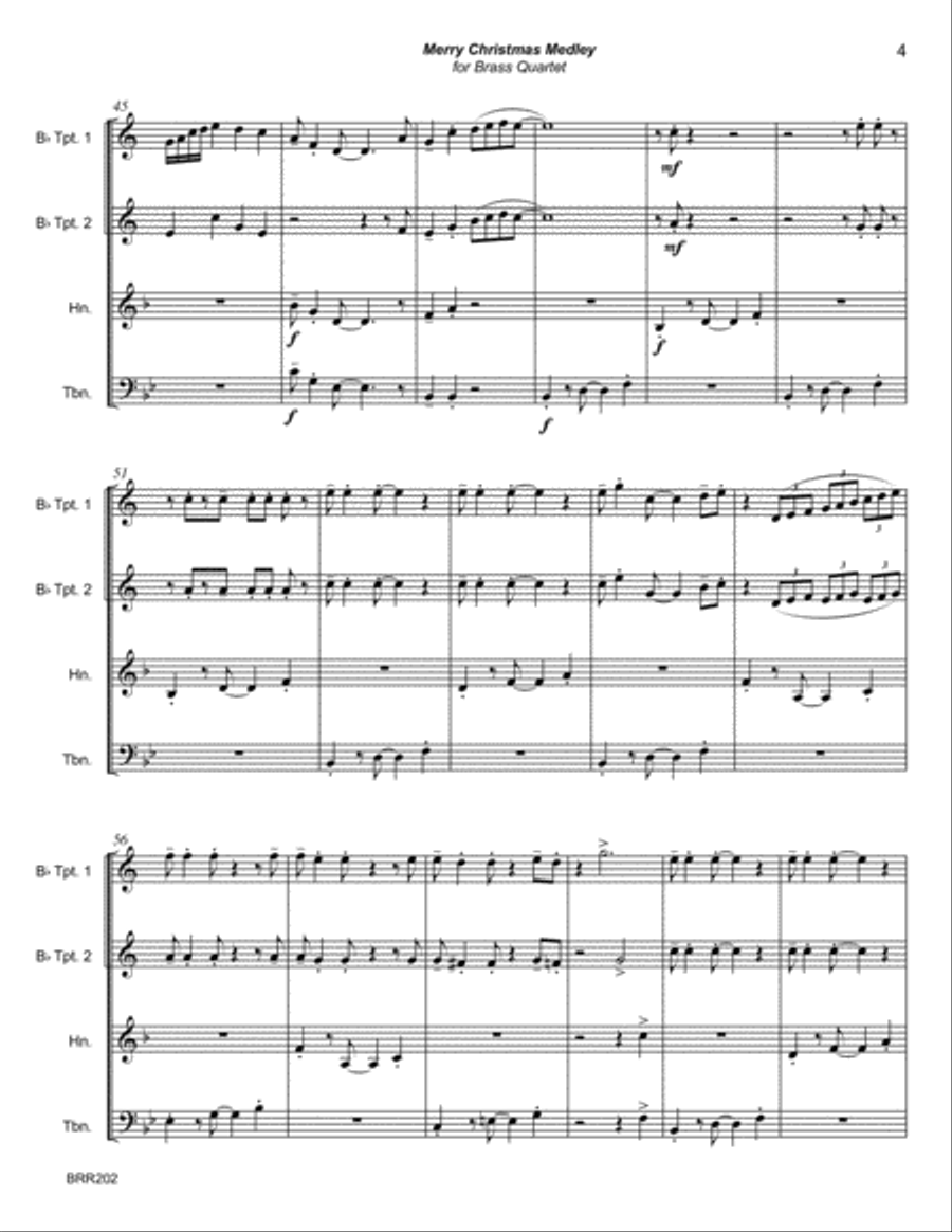 MERRY CHRISTMAS MEDLEY - BRASS QUARTET (unaccompanied) Brass Quartet scores gallery preview page 4