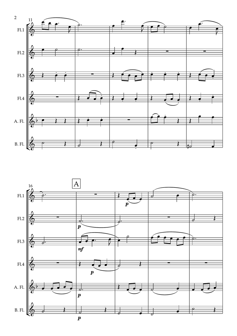 Christmas Waltz. Original for Flute Choir. Early Intermediate. Flute Choir scores gallery preview page 3