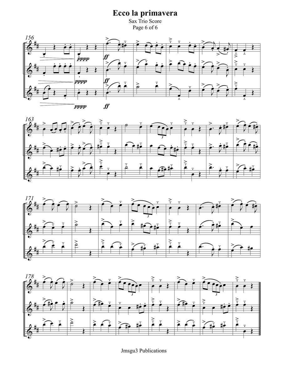 Landini: Ecco la Primavera for Saxophone Trio Woodwind Trio scores gallery preview page 6
