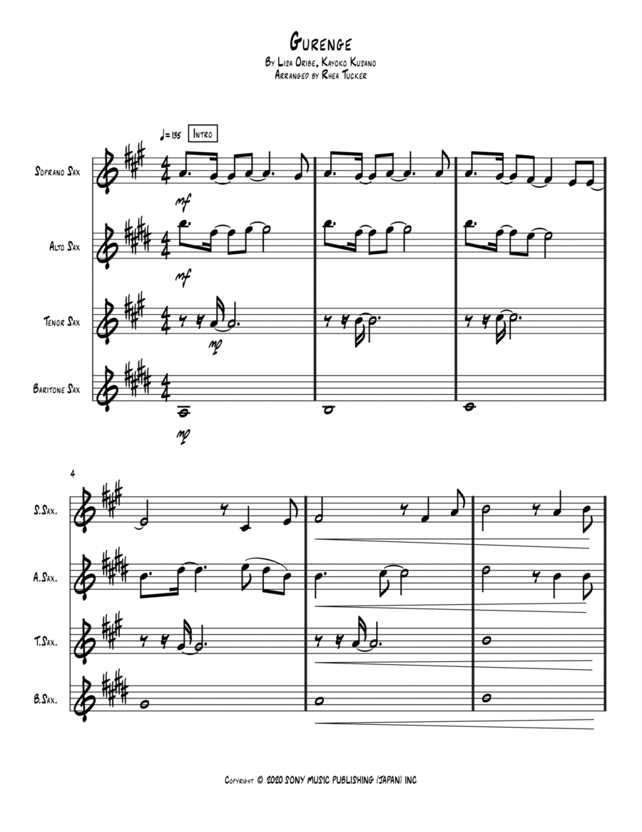 Gurenge Saxophone Quartet scores gallery preview page 1