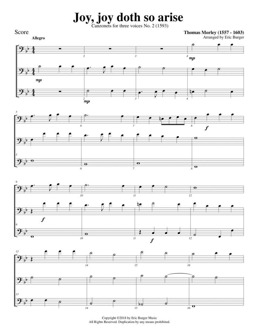 Joy, joy doth so arise for Trombone or Low Brass Trio Trombone Trio scores gallery preview page 1