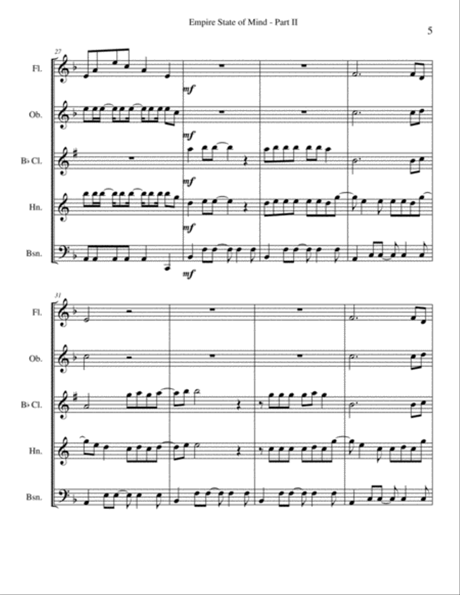 Empire State Of Mind (Part II) Broken Down Woodwind Quintet scores gallery preview page 5