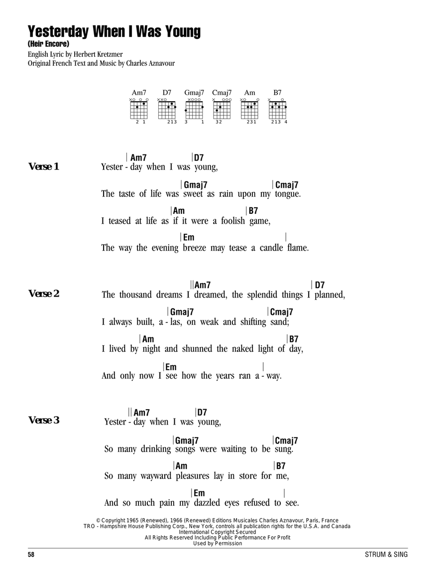 Yesterday, When I Was Young (Hier Encore) Acoustic Guitar scores gallery preview page 1