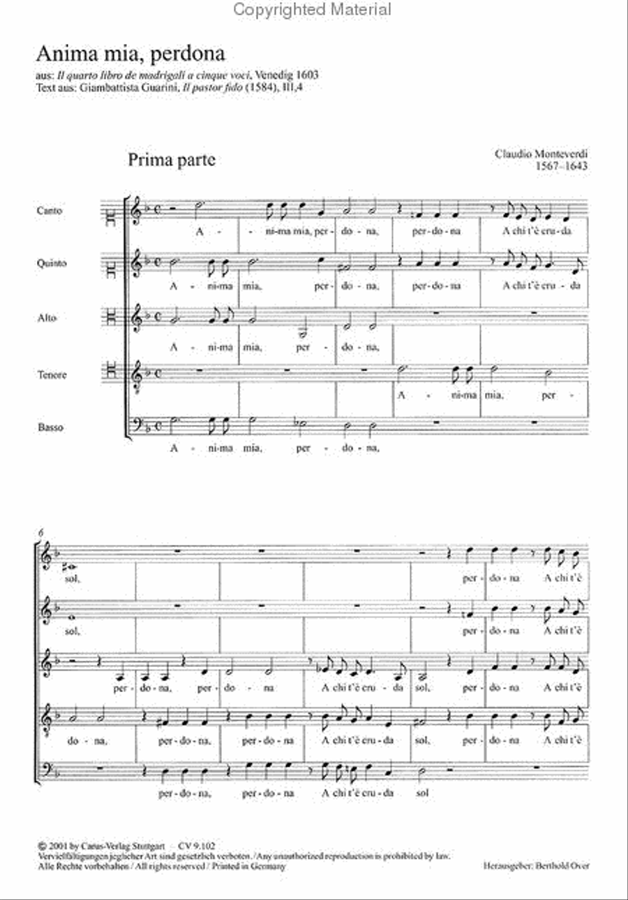 Monteverdi: Anima mia; Che se tu Choir scores gallery preview page 2