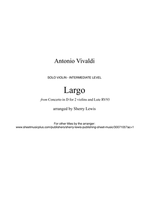 LARGO from Concerto in D for 2 Violins and Lute, RV93, Violin Solo, Intermediate Level