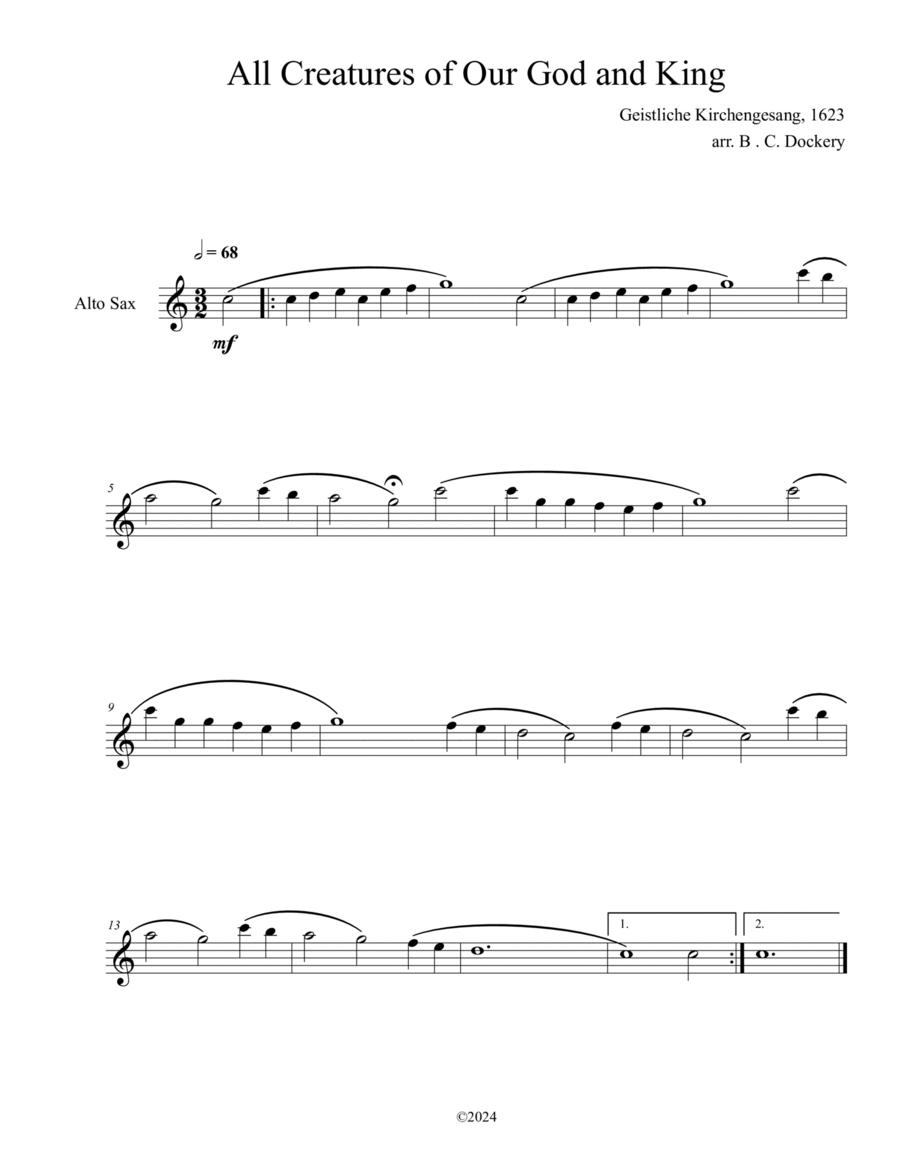 All Creatures of Our God and King (Alto Sax Solo) Alto Saxophone scores gallery preview page 1