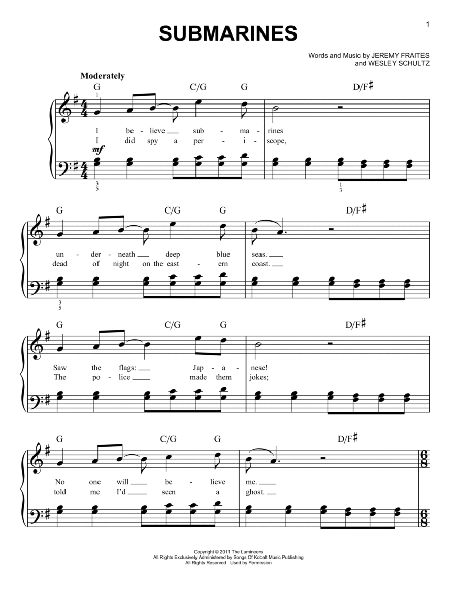 Submarines Easy Piano scores gallery preview page 1