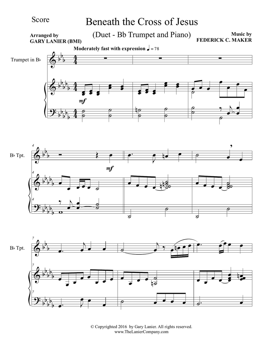 Gary Lanier: BENEATH THE CROSS OF JESUS (Duet – Bb Trumpet & Piano with Parts) Gary Lanier: BENEATH THE CROSS OF JESUS (Duet – Bb Trumpet & Piano with Parts) Trumpet Duet scores gallery preview page 2