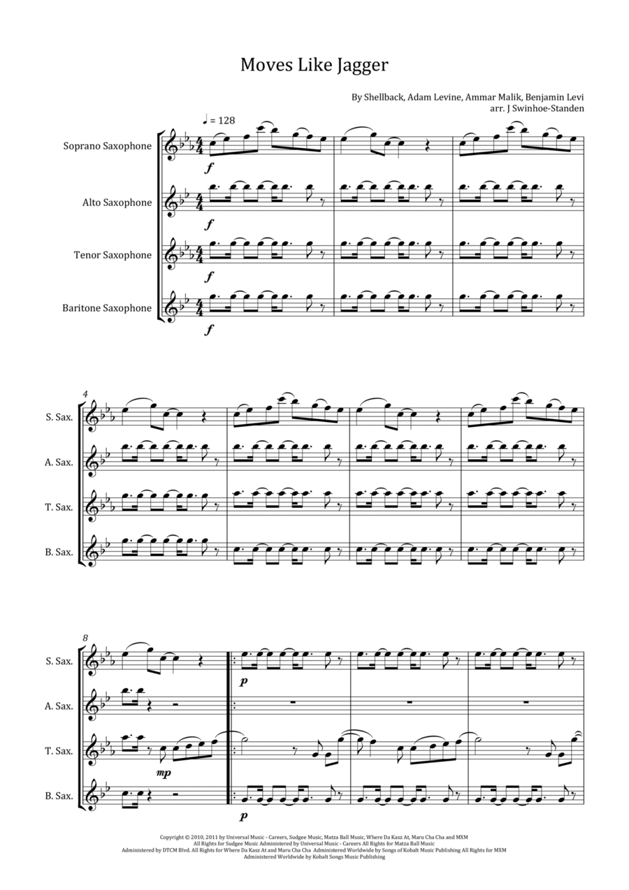 Moves Like Jagger Moves Like Jagger Saxophone Quartet scores gallery preview page 1