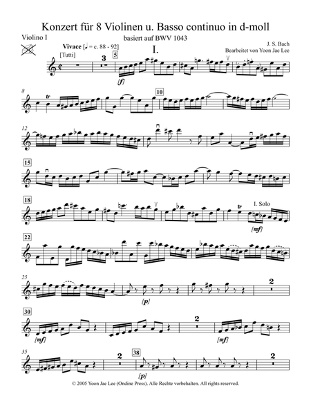 Bach (arr. Lee): Concerto for 8 Violins & Basso Continuo in D Minor, BWV 1043 - Set of Parts