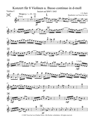 Bach (arr. Lee): Concerto for 8 Violins & Basso Continuo in D Minor, BWV 1043 - Set of Parts