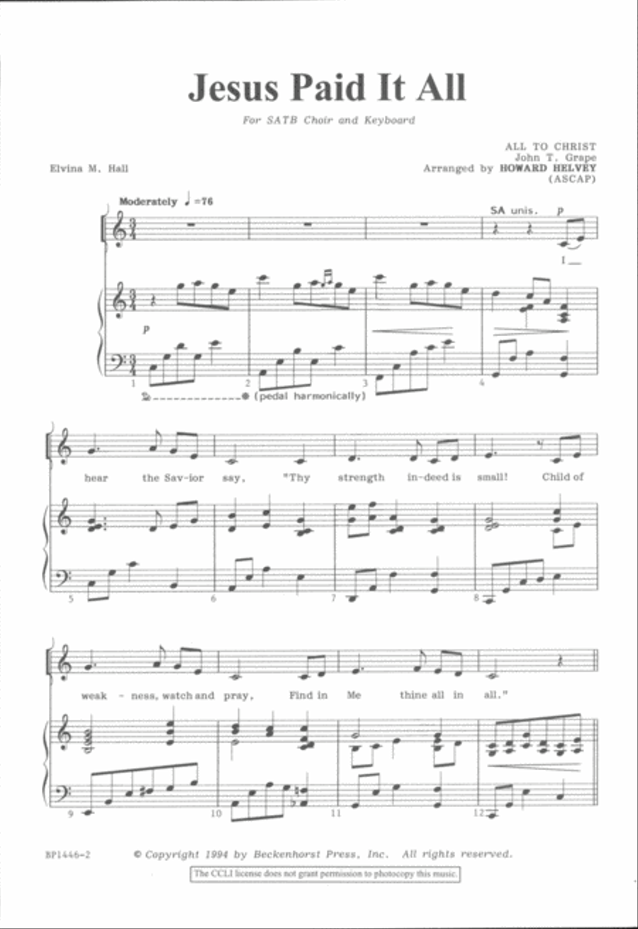 Jesus Paid it All 4-Part scores gallery preview page 2