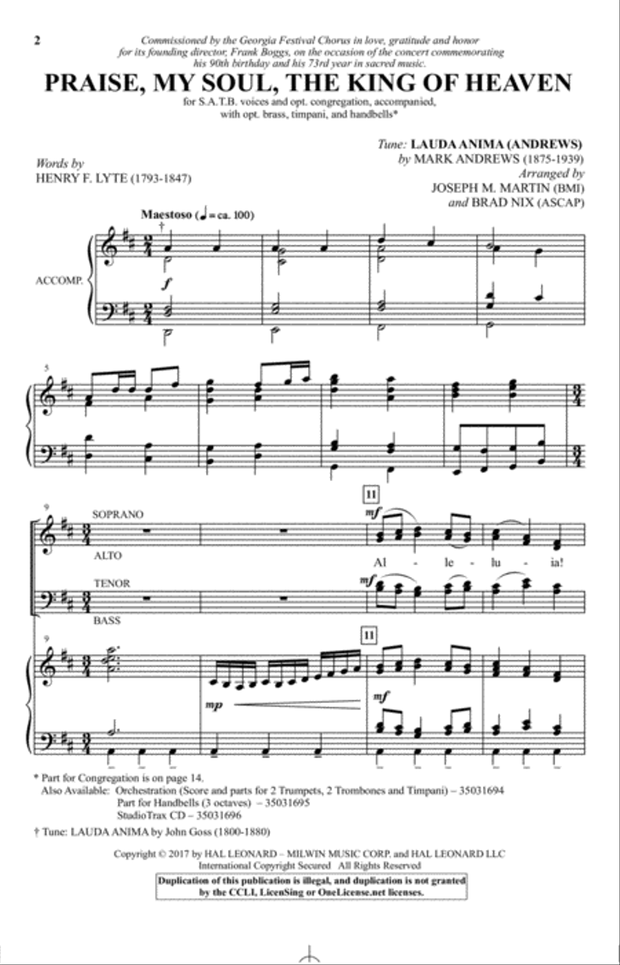Praise, My Soul, The King Of Heaven 4-Part scores gallery preview page 1