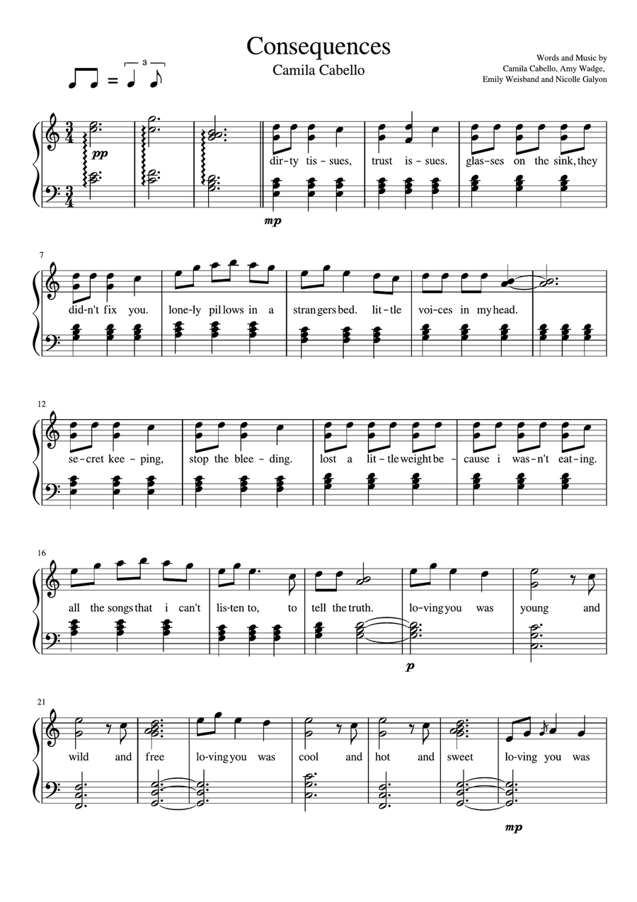 Consequences Easy Piano scores gallery preview page 1