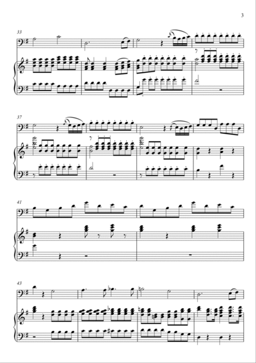 W.A Mozart - Der Hölle Rache kocht in meinem Herzen (Die Zauberflöte) Double Bass Solo - G Key String Duet scores gallery preview page 3