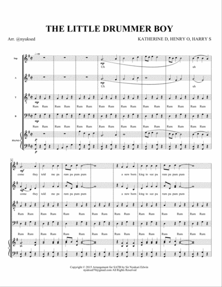 The Little Drummer Boy The Little Drummer Boy 4-Part scores gallery preview page 1