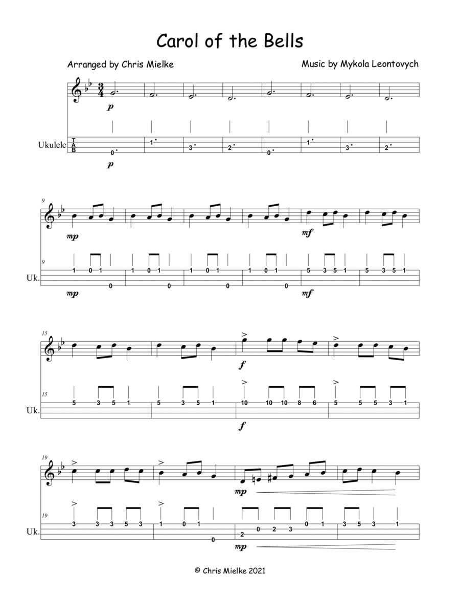 Carol of the Bells Ukulele scores gallery preview page 1