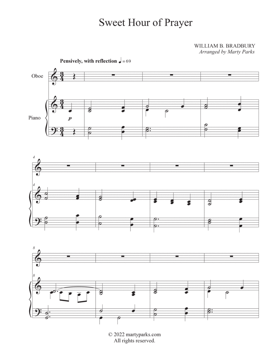 Sweet Hour of Prayer (Oboe-Piano) Piano scores gallery preview page 1