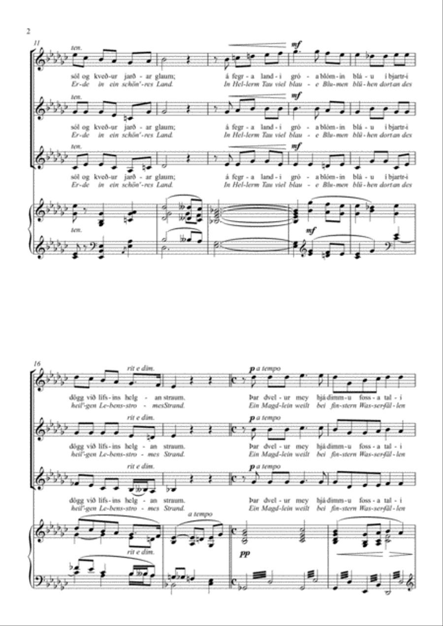 Sigfús Einarsson: Vier Lieder - Fjórir söngvar (SSA choir and piano) SSA scores gallery preview page 6