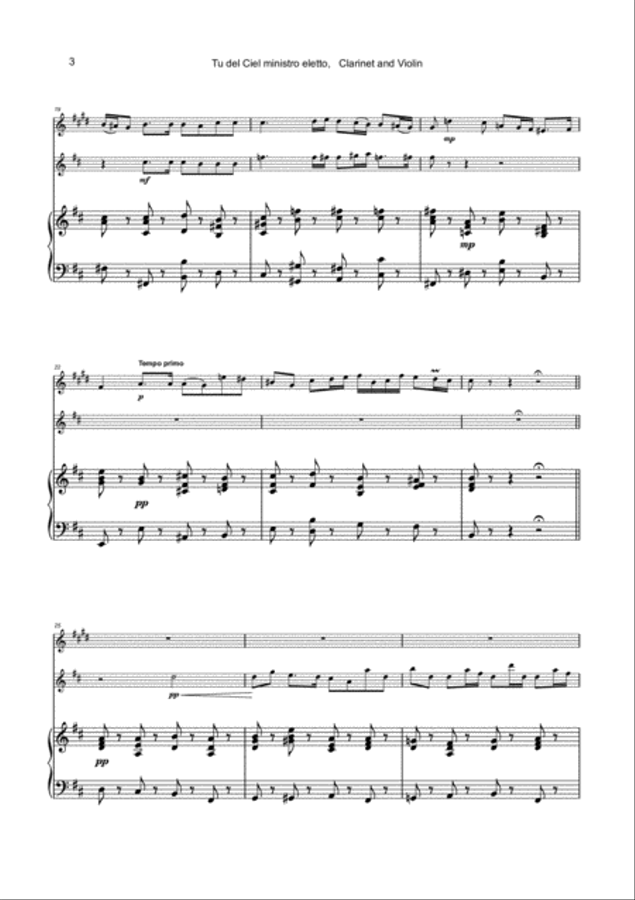 Tu del ciel ministro eletto, Aria by G F Handel, for Clarinet, Violin and Piano Clarinet scores gallery preview page 4