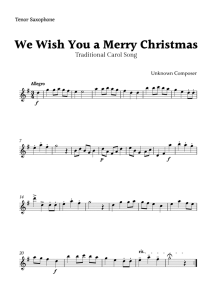 We Wish you a Merry Christmas for Tenor Sax and Baritone Sax Duet image number null