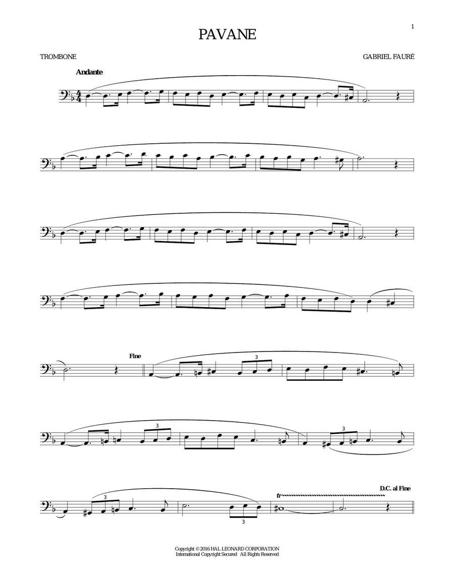 Pavane Pavane Trombone Solo scores gallery preview page 1