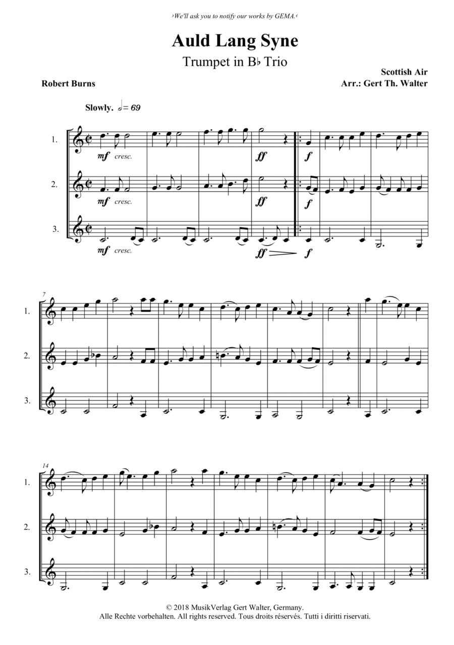 Auld Lang Syne Trumpet Solo scores gallery preview page 1