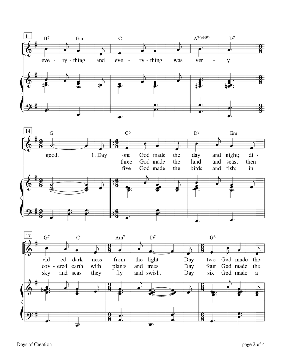 Days of Creation Piano, Vocal scores gallery preview page 2