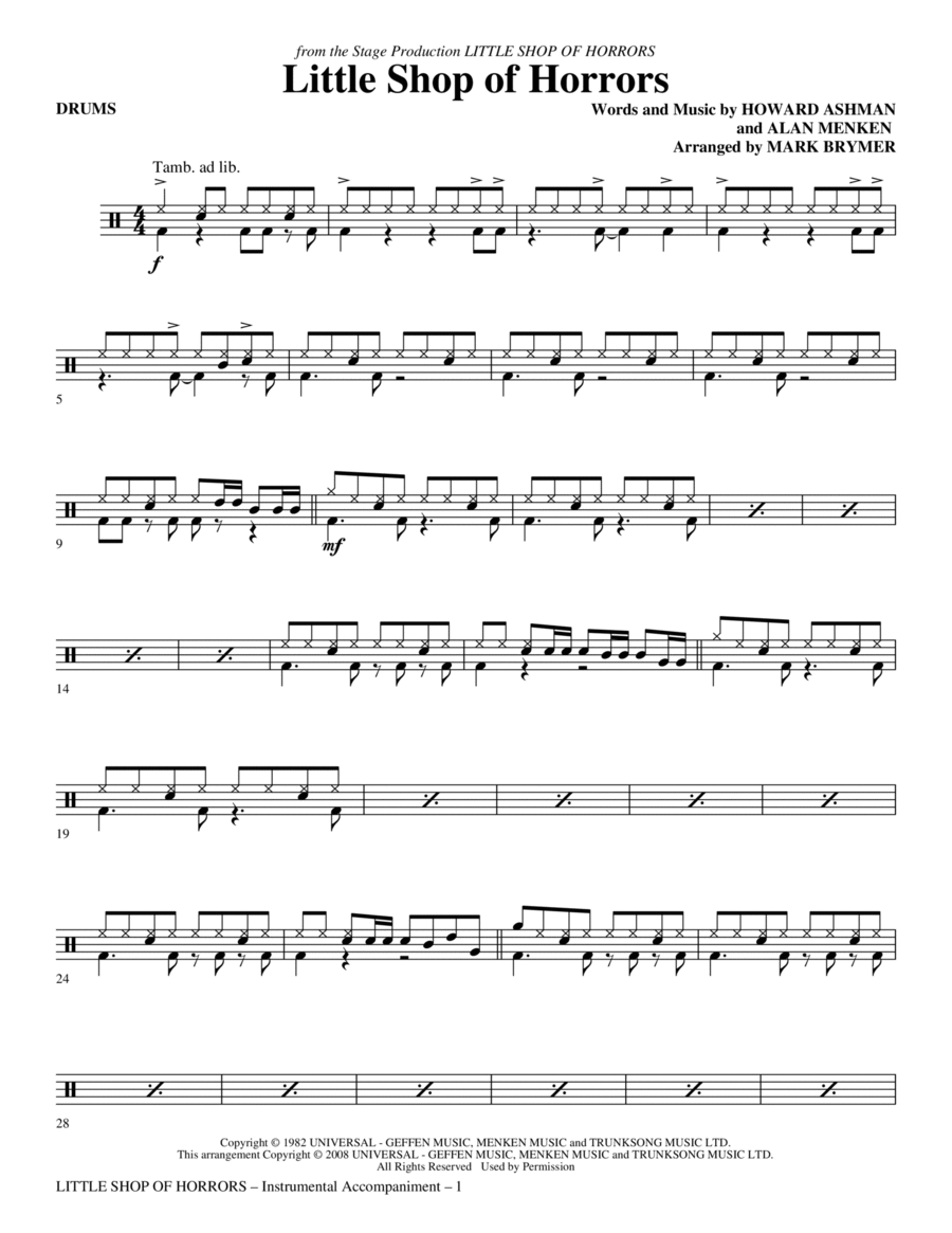 Little Shop Of Horrors (from Little Shop of Horrors) (arr. Mark Brymer) - Drums Choir scores gallery preview page 1