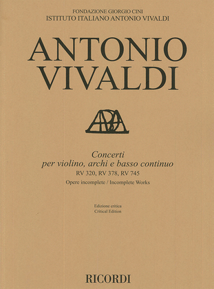 Book cover for Concerti for Violin, Strings & Basso Continuo RV320, RV378, RV745